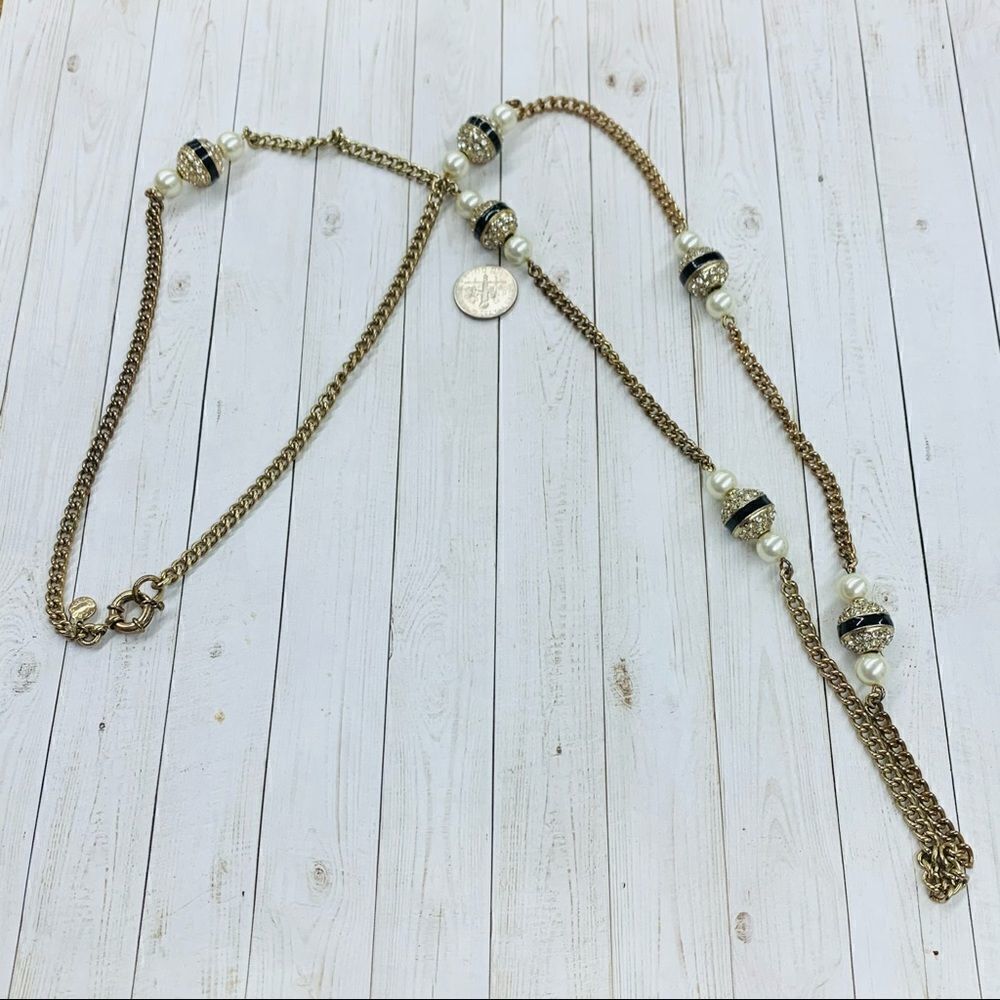 J Crew Pearl Crystals Enameled Station Necklace